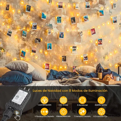 Vista 5 de Guirnalda de luces de Navidad de 70 pies con 200 luces LED enchufables, para interiores y exteriores, conectables, luces centelleantes de hadas