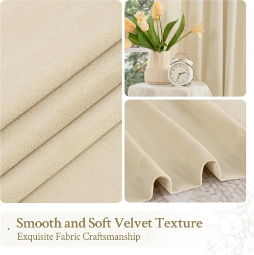 Vista 7 de LAMIT - Paneles de terciopelo beige para sala de estar de 72 pulgadas de largo, elegantes cortinas aisladas térmicamente e insonorizadas