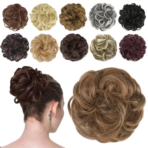 Vista 37 de FESHFEN Pieza de Cabello de Moño Desordenado - Extensiones de Coleteros de Moño de Cabello Ondulado Rizado Elástico Postizos Sintéticos para Mujeres