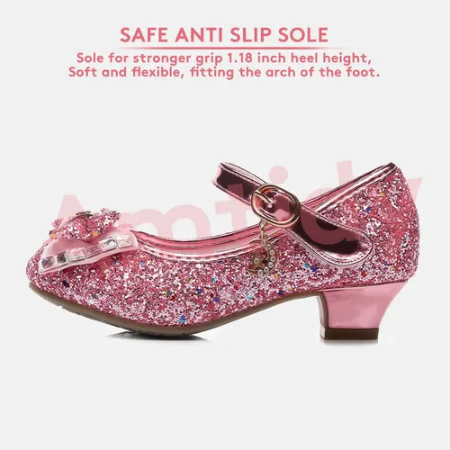 Vista 4 de Amtidy Zapatos de vestir para niñas, zapatos de fiesta de boda Mary Jane, zapatos con purpurina para damas de honor, tacones de princesa