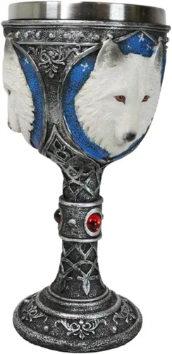 Vista 4 de Ebros Gift Gran celta mágica Knotwork Alpha Direwolf White Snow Wolf 8oz cáliz de copa de vino con forro de acero inoxidable Figura de taza