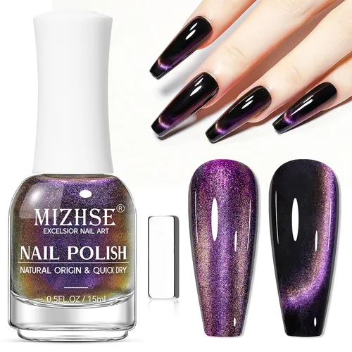 Vista 11 de MIZHSE Esmalte de uñas 9D de secado rápido, esmalte de uñas magnético azul-violeta