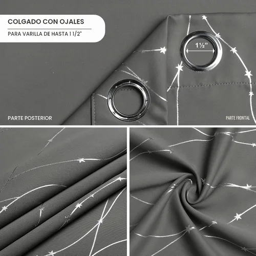 Vista 3 de SMILE WEAVER Cortinas opacas grises para sala de estar de 63 pulgadas de largo, 2 paneles, cortinas de oscurecimiento de habitación, diseño de Gris