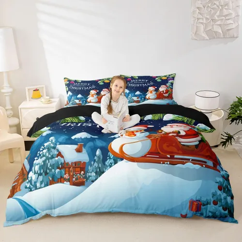 Vista 31 de Erosebridal Juego de ropa de cama de Navidad escandinavos gnomos de Papá Noel, funda de edredón de Papá Noel nevando para niños y niñas, funda