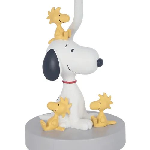 Vista 3 de Lambs & Ivy Classic Snoopy & Friends - Lámpara de guardería con pantalla y bombilla color blanco y gris