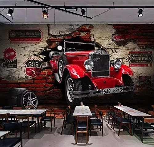 Vista 4 de Murwall Papel tapiz vintage para coche, diseño de cafetería, sala de estar, dormitorio, entrada