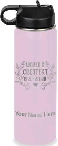 Vista 75 de LaserGram Botella de agua personalizada, World's Greatest Girlfriend, acero inoxidable de doble pared aislada al vacío con popote superior, regalo