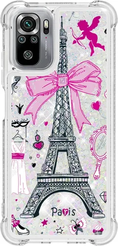 Vista 2 de Funda para Redmi Note 10S, funda para Redmi Note 10 4G, Crystal Bling Quicksand Effect TPU Bumper Case with Four Corners Drop Protection Cover for