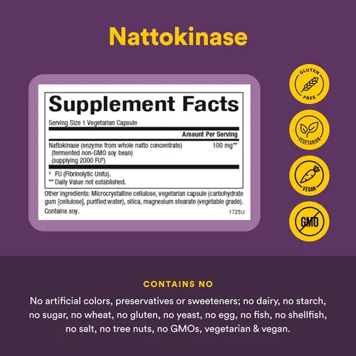 Vista 4 de Natural Factors - Nattokinase 100 mg, apoya la salud circulatoria, 60 cápsulas vegetarianas