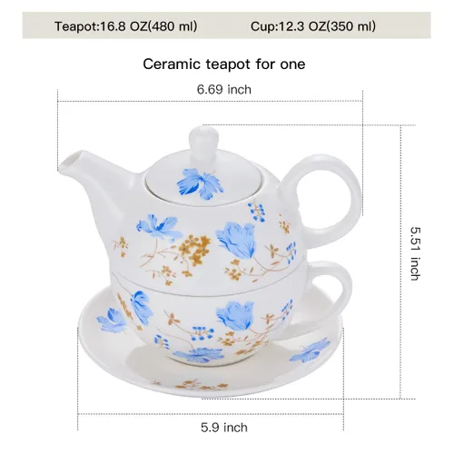 Vista 3 de Juego de té para uno, juego de tetera y taza de porcelana, tetera para uno Juego de té floral de regalo para mujeres, orquídeas