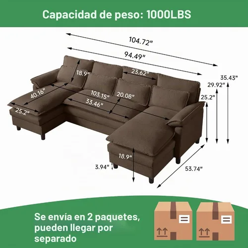 Vista 2 de Sofá de nube en forma de U de 104 pulgadas, sofá modular convertible, cómodos sofás con diván doble y reposabrazos para dormir, sofá modular de 4