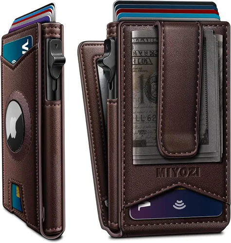 Vista 15 de miyozi Airtag - Cartera para hombre con clip para dinero, 9 tarjetas, con ventana de identificación, bloqueo RFID, funda de metal, cierre magnético