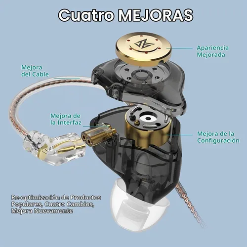 Vista 2 de KZ EDX PRO - Audífonos intrauditivos IEMs estéreo con graves, audífonos con cable de 3.5mm y cable desmontable de 2 pines, audífonos con aislamiento