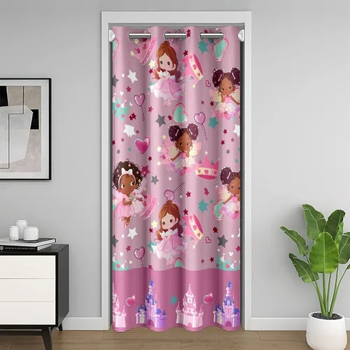 Vista 36 de Manfei Bonita cortina de puerta de gato negro Kawaii para puerta de armario, cortinas opacas con temática de animales estrellados, cortina opaca