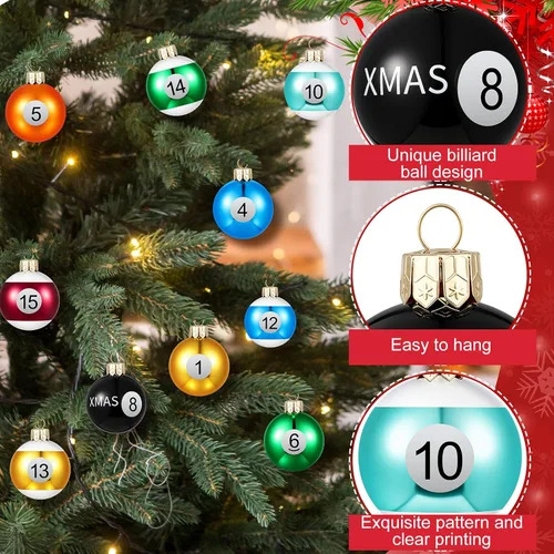 Vista 3 de Soulchen 15 Piezas Adornos de Bolas de Billar Navideñas 1.57" Bolas de Billar de Plástico Pequeñas Decoración de Árbol de Navidad a Granel Colección