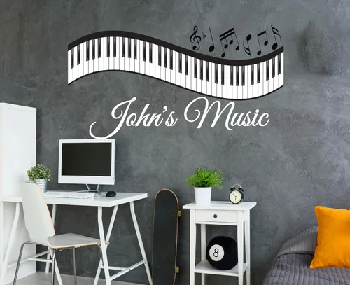 Vista 3 de Calcomanía de pared personalizada con notas musicales de piano, calcomanía de pared con notas musicales personalizadas, calcomanías murales