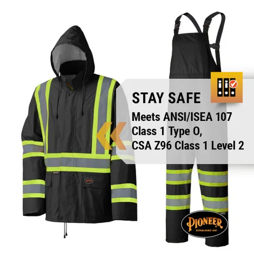 Vista 6 de Pioneer - Traje de lluvia de seguridad impermeable, ligero y de alta visibilidad, ropa de trabajo reflectante para lluvia, para adultos