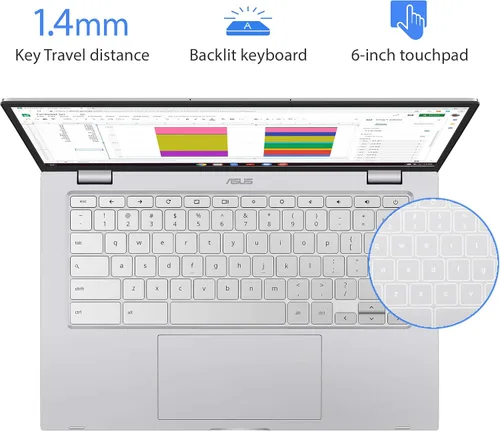 Vista 5 de ASUS Chromebook C425 Clamshell portátil, 14 pulgadas FHD 4 vías NanoEdge, procesador Intel Core m3-8100Y, 4 GB de RAM, 128 GB de almacenamiento