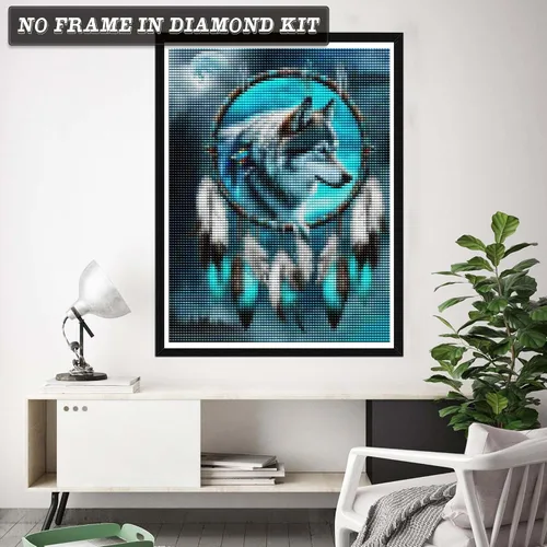 Vista 2 de Wergund - Kits de pintura de diamantes para atrapasueños de lobo, kits de pintura de diamantes para adultos y niños, bordado de diamantes