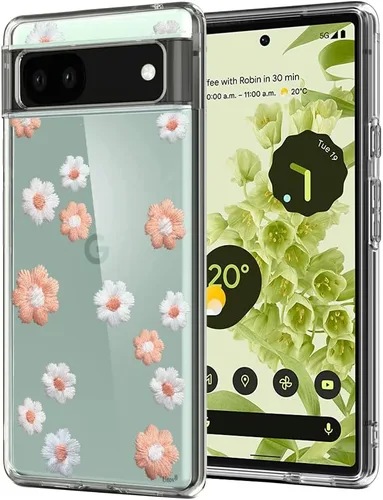 Vista 11 de Unov Funda para Pixel 6a, transparente con diseño, ajuste delgado, buen agarre, funda de teléfono en relieve, cubierta protectora a prueba de Flor