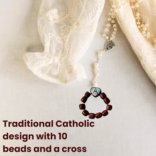Vista 11 de Catholica Shop Anillo elástico de rosario de dedo católico, cuentas de oración de madera de cerezo – Paquete de 6 unidades – Hecho en Brasil