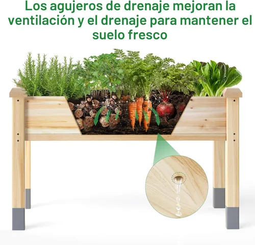 Vista 5 de MIXC Cama de jardín elevada de madera con patas, 48 pulgadas de largo x 24 pulgadas de ancho, maceta grande reforzada elevada para verduras, flores
