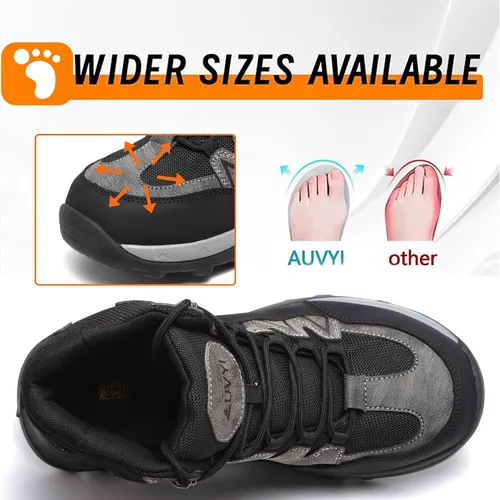 Vista 4 de AUVYI Botas de trabajo impermeables con punta de acero para hombre, de ancho, cómodas, duraderas, antideslizantes, de cuero, zapatos de trabajo