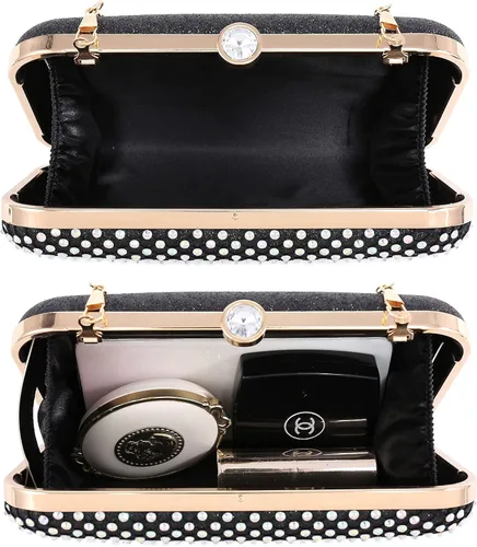Vista 5 de Dasein Bolso de mano con diamantes de imitación para mujer, bolsa de noche brillante con cierre de cristal para fiesta formal de graduación, boda