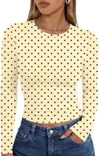 Vista 44 de Trendy Queen Camisetas de manga larga para mujer, camisetas básicas de Verde militar