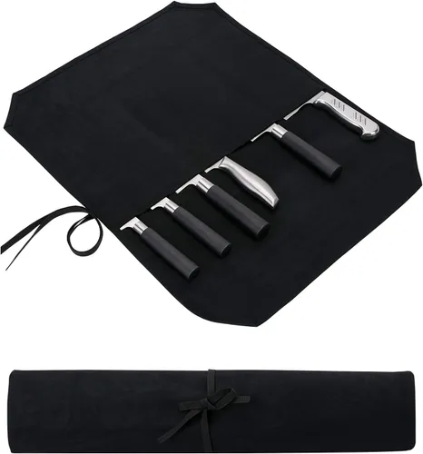 Vista 9 de HERSENT Funda enrollable para cuchillos de chef, lona encerada, soportes para cuchillos, protectores, herramientas de cocina para el hogar