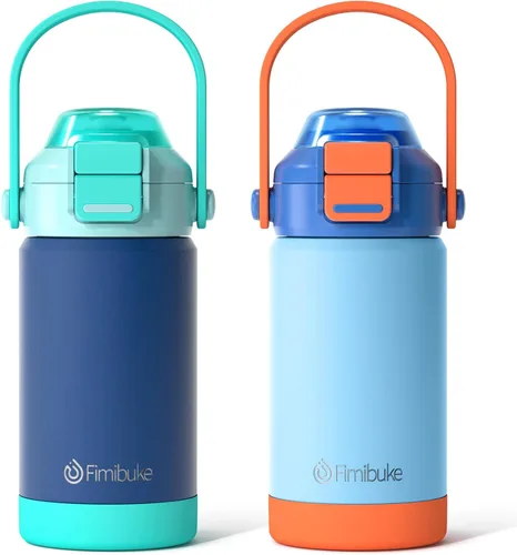 Vista 9 de Botella de agua aislada para niños con pop-open pajita y pico 2-en-1, botella de agua aislada de 14 onzas para niños, botella de acero inoxidable