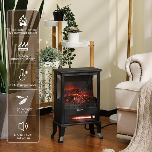 Vista 2 de TURBRO Suburbs TS17Q - Chimenea eléctrica infrarroja, 19 pulgadas, vista de 3 lados, llama realista, protección contra sobrecalentamiento