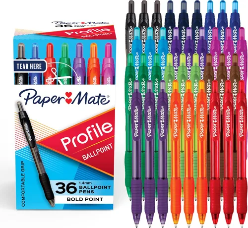Vista 10 de Paper Mate Profile Bolígrafos retráctiles de punta redonda, negrita, 1.4mm, colores surtidos, 12 unidades - Para la vuelta a clases, hogar, oficina