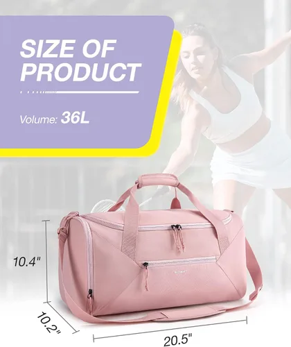 Vista 6 de BAGSMART - Bolsa de gimnasio para hombres y mujeres, bolsa de viaje deportiva con compartimento para zapatos y bolsillo húmedo, bolsa de lona