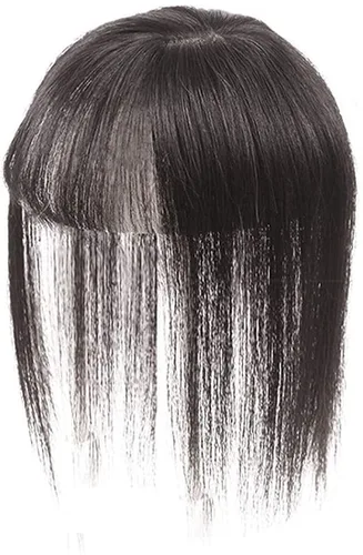 Vista 4 de Extensión de cabello humano liso con flequillo, 3 x 4 pulgadas, extensiones invisibles de seda para mujer, 6 pulgadas, marrón oscuro