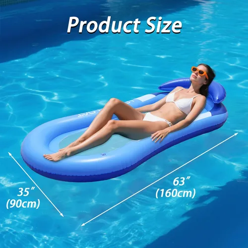 Vista 2 de Flotador de piscina para adultos, flotador inflable para piscina, balsa flotante, tumbonas con reposacabezas para playa, lago, piscina, piscina