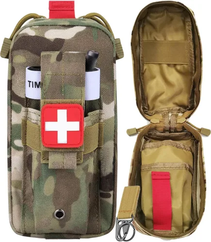 Vista 9 de Soporte para torniquete, bolsa táctica portátil de primeros auxilios para trauma pequeño con sistema Molle IFAK bolsa médica, kit de emergencia EMT