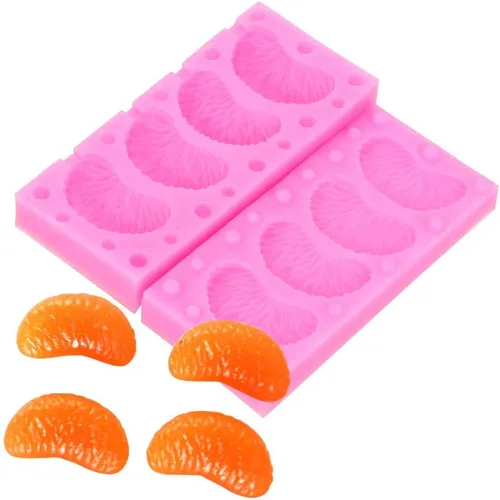 Vista 3 de Molde de silicona 3D para rebanadas de mandarina con 20 palitos de piruleta, segmentos de naranja mandarina, molde de glaseado para pasta de goma