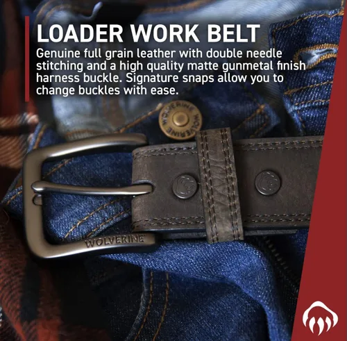 Vista 5 de Wolverine Men's Full Grain Leather Work Belt Workwear Heavy Duty Utility Rugged Durable Metal Buckle