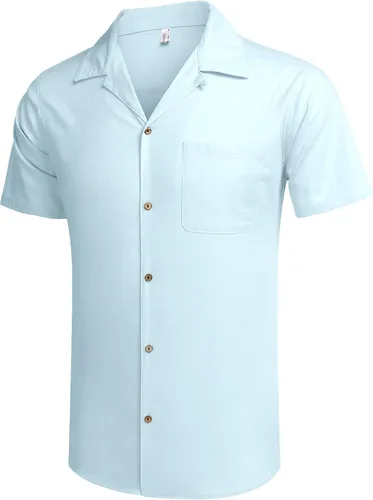 Vista 3 de COOFANDY - Camisas hawaianas de algodón y lino, florales, tropicales, con botones para hombre