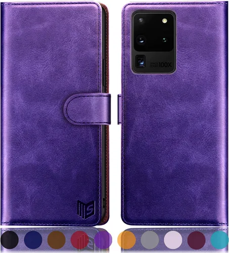 Vista 12 de SUANPOT Funda de cuero tipo cartera para Samsung Galaxy S20 Ultra de 6.9 pulgadas (NON S20/S20+), con tarjetero RFID con tarjetero de crédito RFID