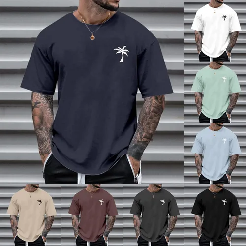 Vista 4 de Camisetas para hombre, camisetas de manga corta para hombre, casuales, de verano, estampado hawaiano, ajustadas, para entrenamiento