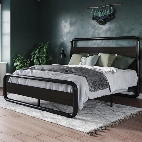 Vista 3 de Allewie Marco de cama de metal BF, matrimonial, color negro