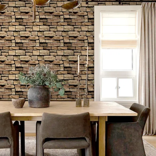 Vista 9 de Commomy Adhesivo de pared 3D de piedra sintética para despegar y pegar, 10 PIEDRA-RP