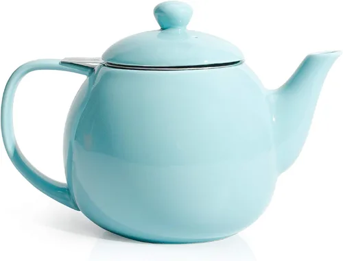 Vista 13 de Sweese Tetera de porcelana de 27 onzas con infusor para té de hojas sueltas, gris azulado