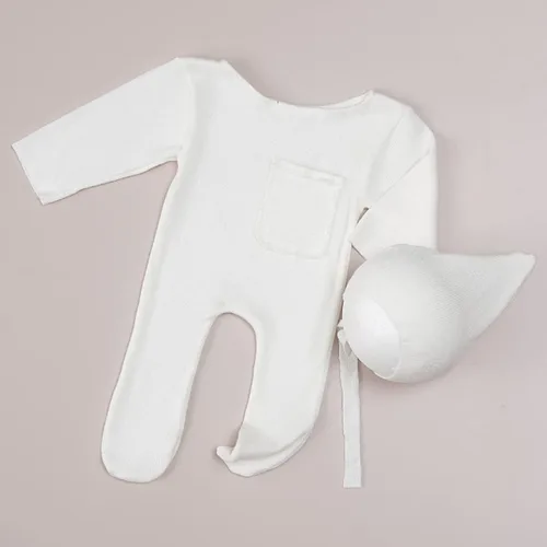 Vista 5 de Accesorios de fotografía para recién nacidos, trajes para niños y niñas, gorro y mameluco con pies, conjunto de disfraz para sesión de fotos