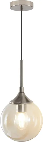 Vista 12 de KCO Lighting - Lámpara colgante moderna de globo de 1 luz, luz colgante de vidrio ahumado individual grande de mediados de siglo, latón cepillado