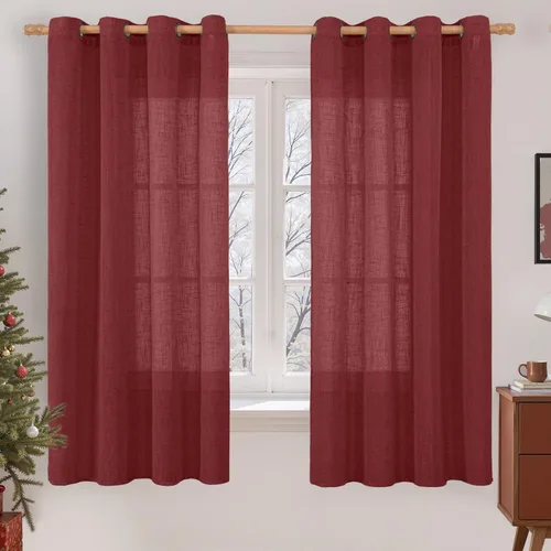 Vista 186 de LAMIT Cortinas de lino marrón caramelo para sala de estar, 84 pulgadas, de lino sintético, texturizado, filtrante de luz, paneles de privacidad