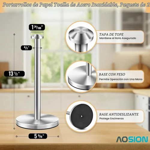 Vista 2 de AOSION Paquete de 2 soportes para toallas de papel de acero inoxidable