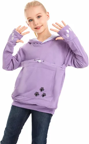 Vista 9 de LINYUCHEN Sudadera con capucha para niños y niñas, con bolsa de gato, sudadera de manga larga con orejas de gato Negro